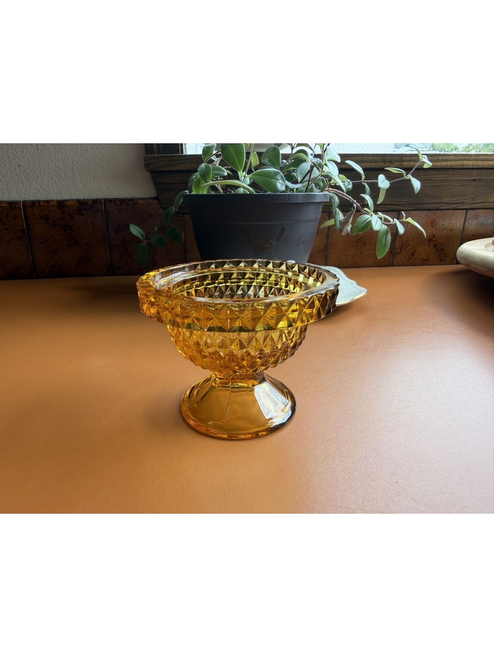 Vintage Viking Glass Diamond Point Amber Fairy Lamp Base Only